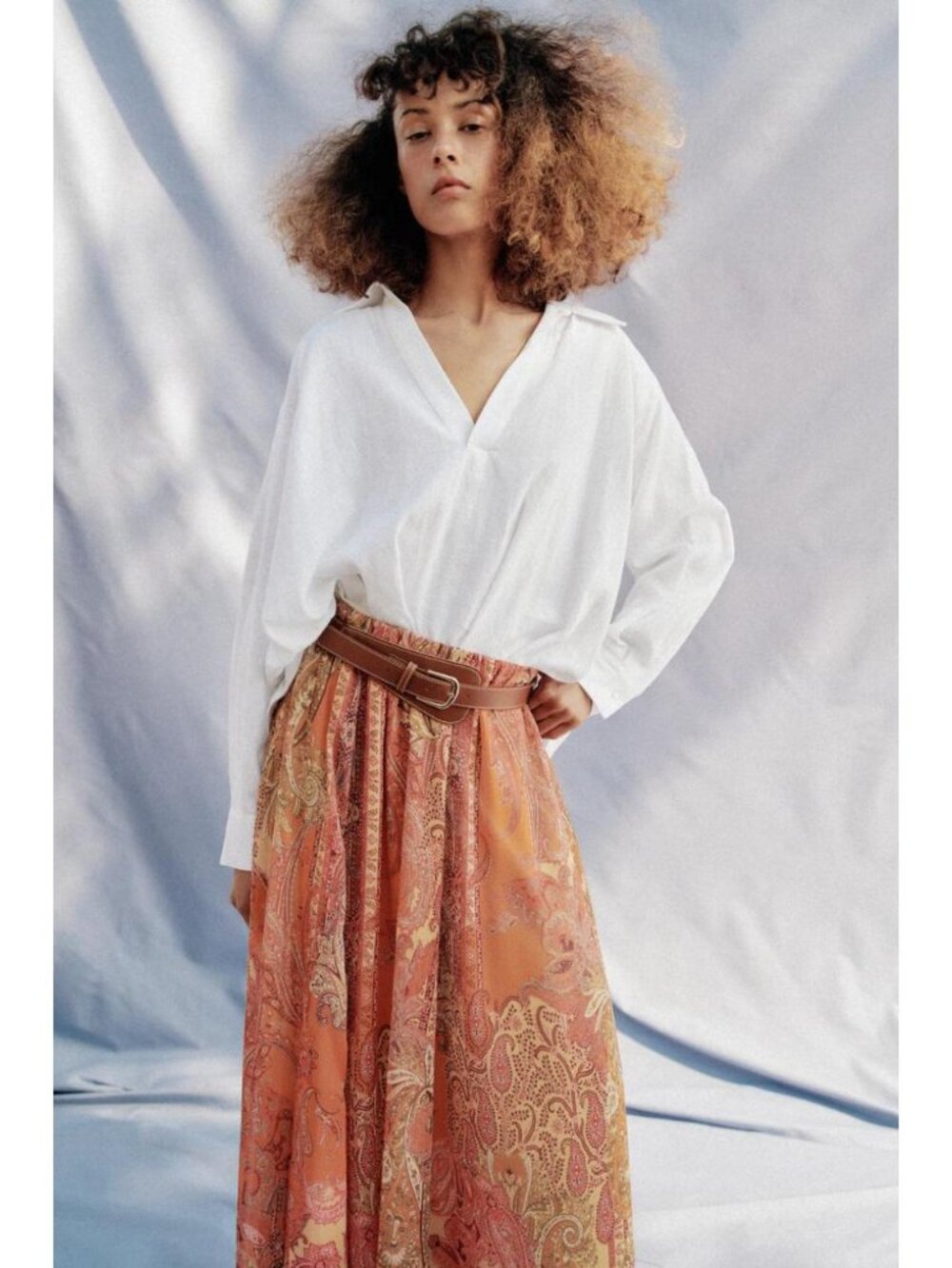 ZARA PRINTED MIDI SKIRT WITH BELT - Picture 3 of 7